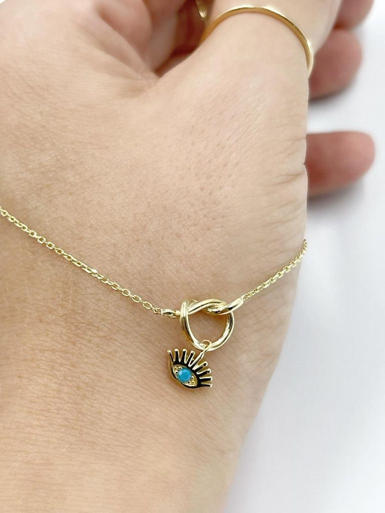 14K Solid Gold Blue Evil Eye Anklet