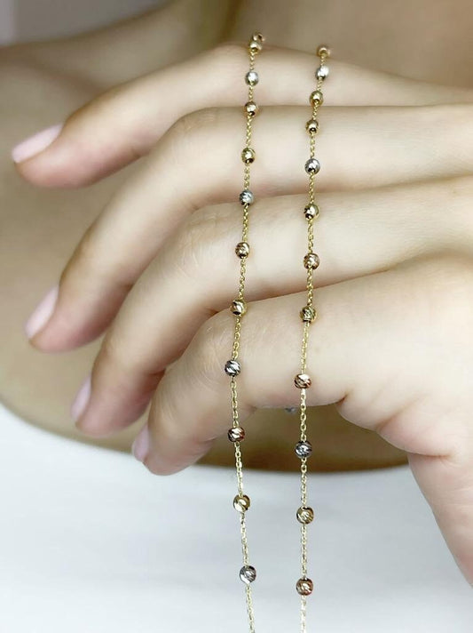 14k Solid Gold Yellow, Rose and White Balls Necklace
