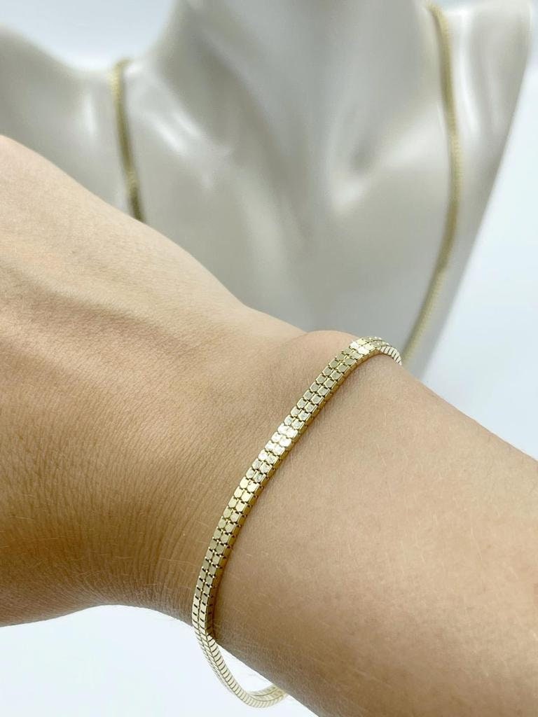 14K Gold Herringbone Bracelet, Gold Snake Bracelet