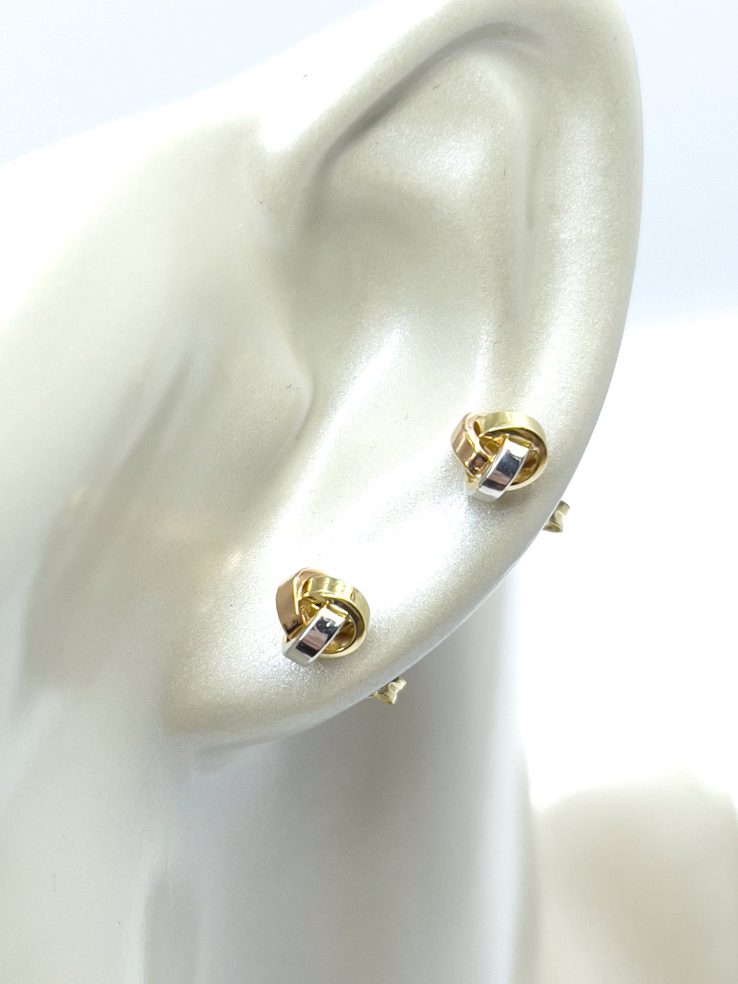 14 Karat Solid Tricolor Gold Earrings, Stud Earrings