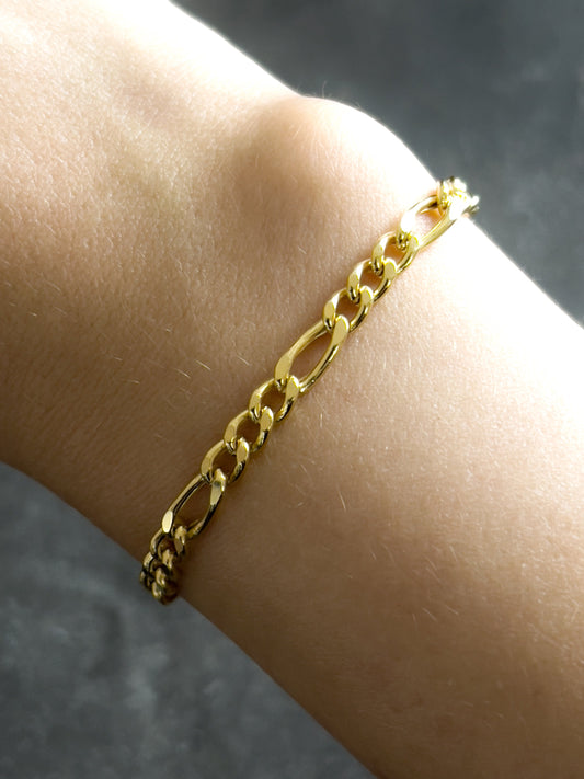 14K Solid Gold Figaro Chain Bracelet