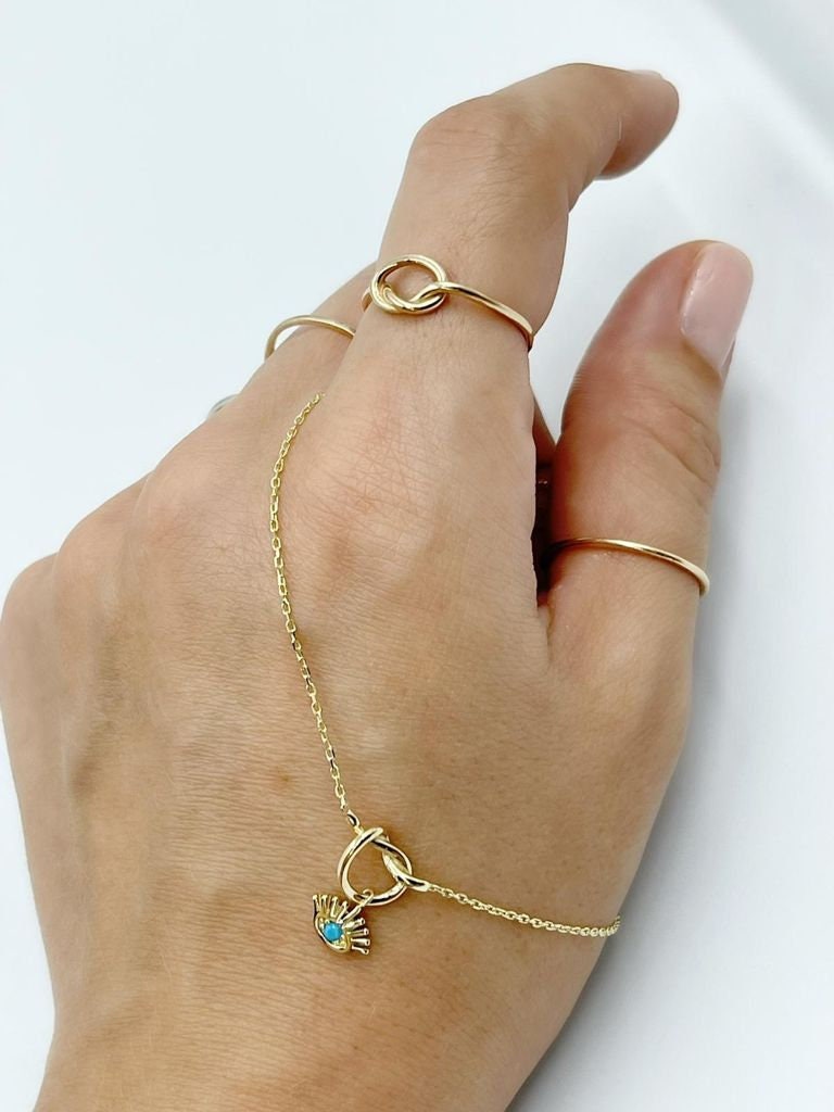 14K Solid Gold Blue Evil Eye Anklet