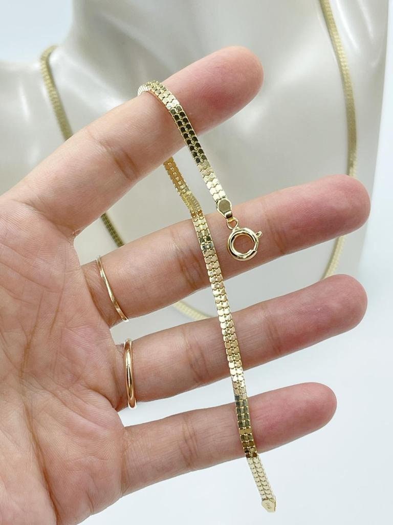 14K Gold Herringbone Bracelet, Gold Snake Bracelet