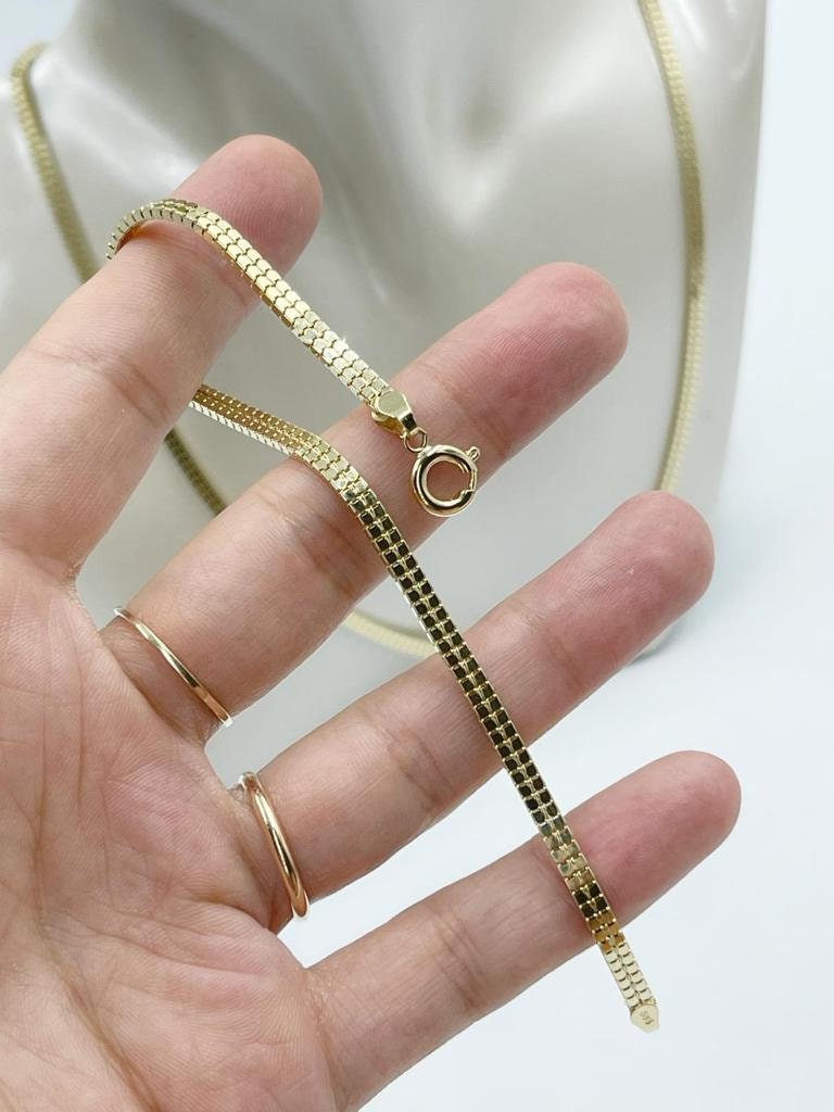 14K Gold Herringbone Bracelet, Gold Snake Bracelet