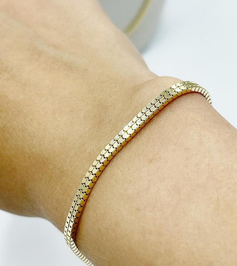 14K Gold Herringbone Bracelet, Gold Snake Bracelet